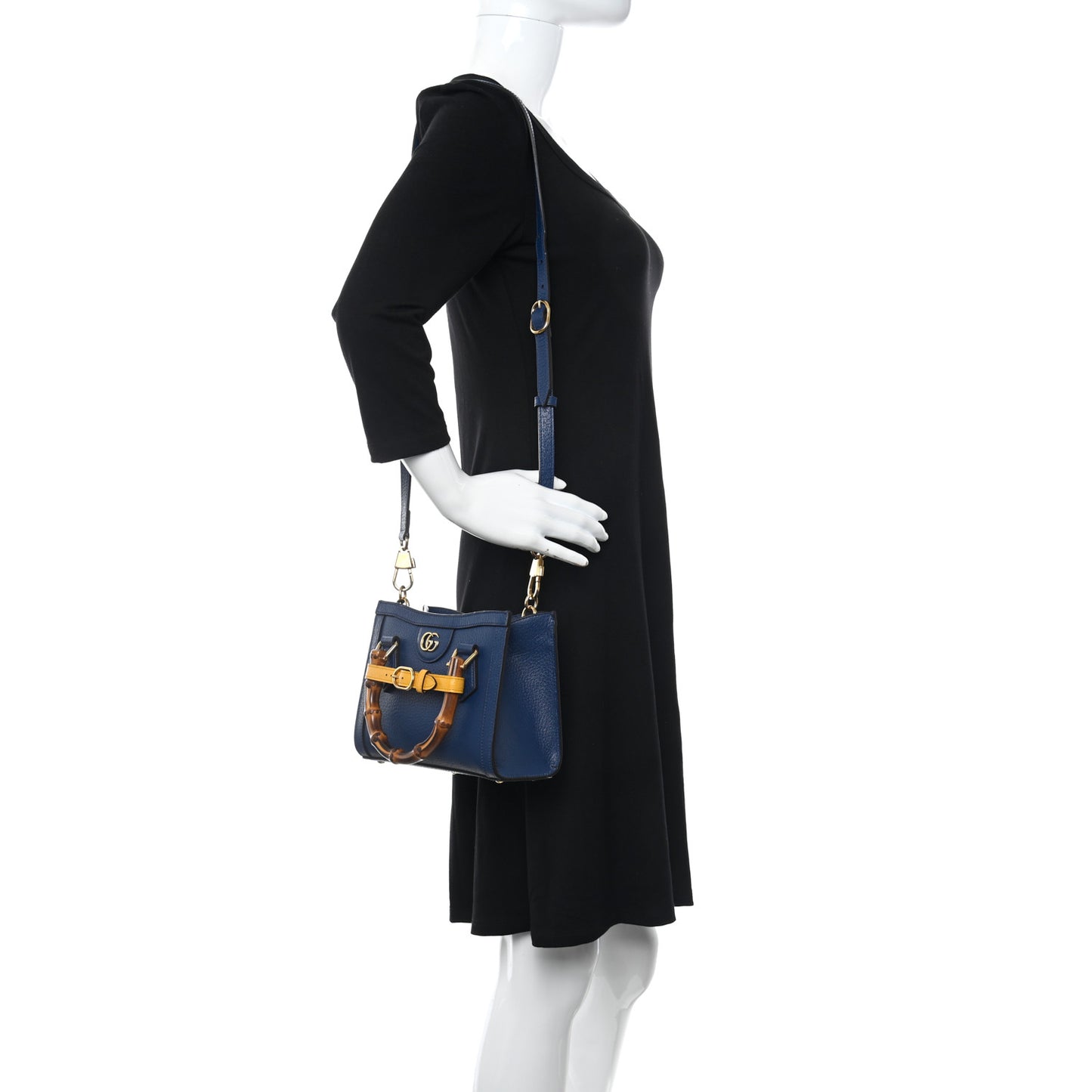 Textured Dollar Calfskin Web Mini Diana Tote Bag Royal Crop