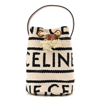 Celine All Over Textile Calfskin Striped Teen Drawstring Bag White Black 1 of 11