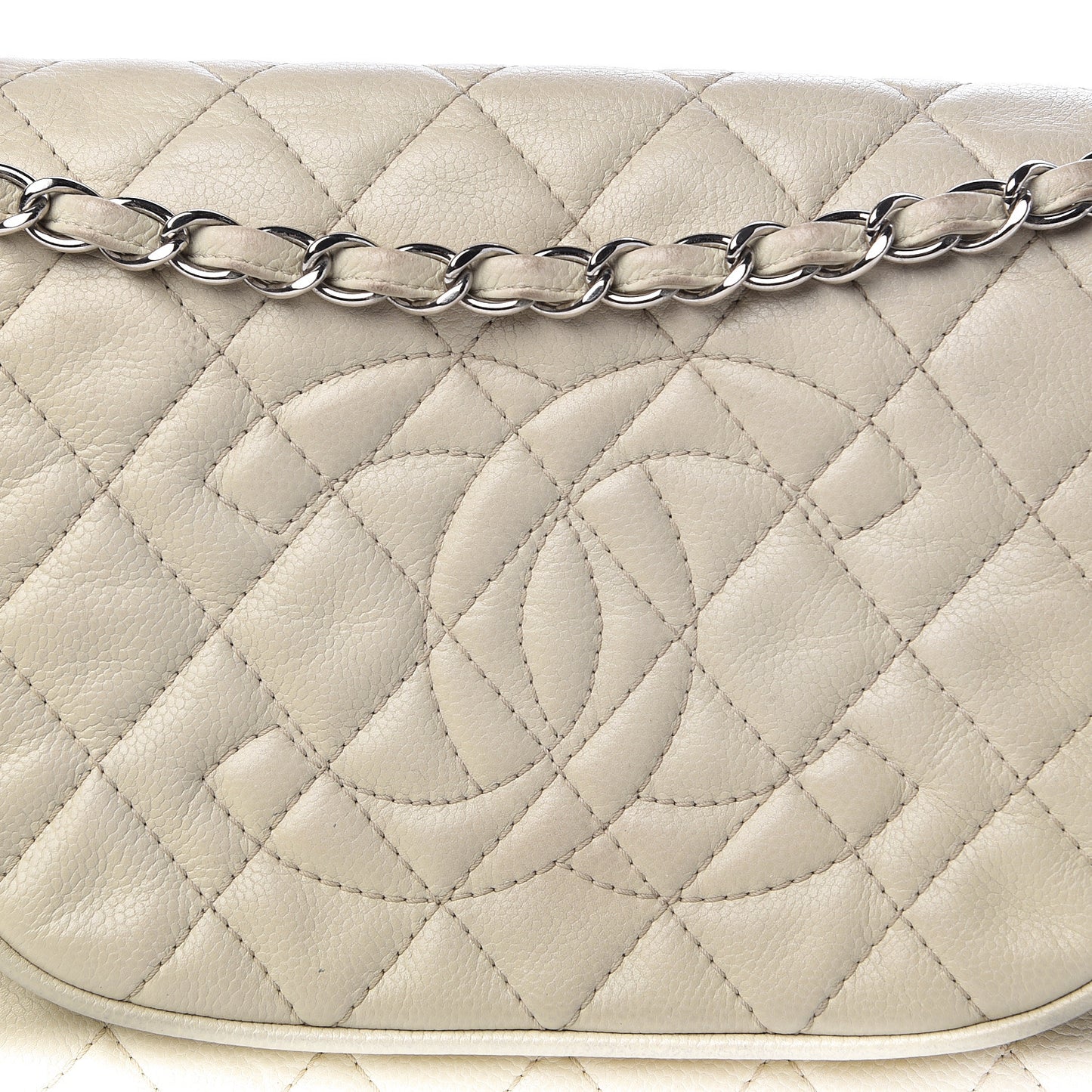 Caviar Quilted Timeless Accordion Flap Dark White