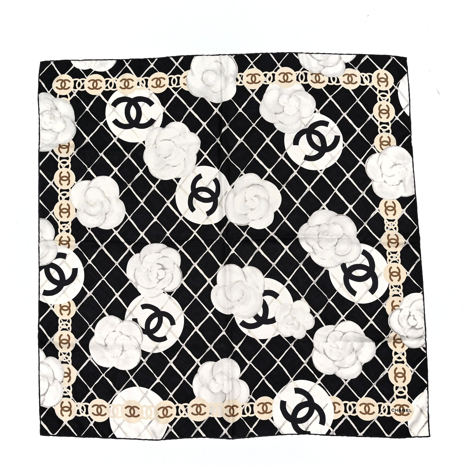 Chanel Silk Camellia CC Square Scarf Black 1 of 3