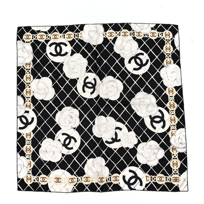 Chanel Silk Camellia CC Square Scarf Black 1 of 3