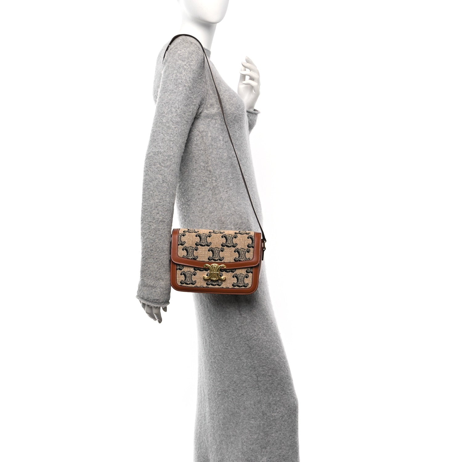 Celine Canvas Calfskin Triomphe Embroidered Medium Triomphe Bag Tan 2 of 11