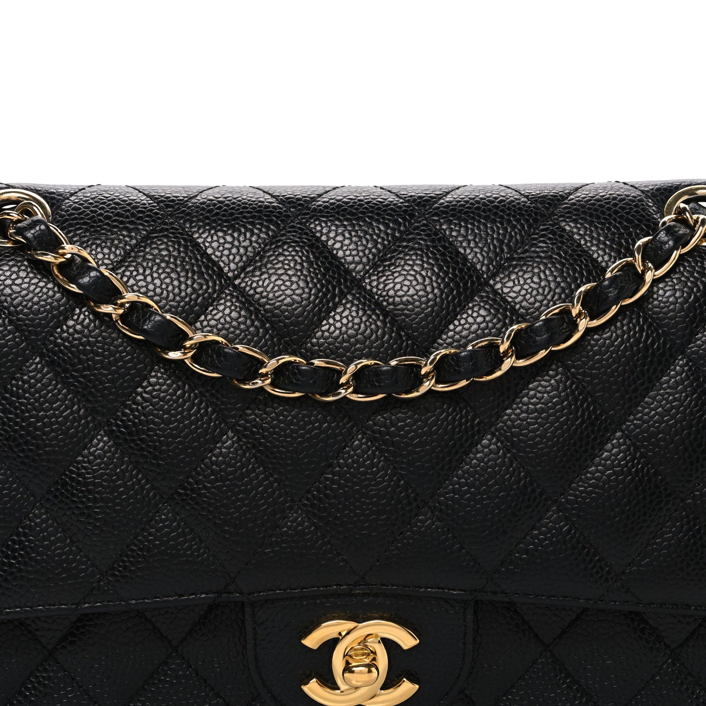 Caviar Quilted Medium Double Flap Black