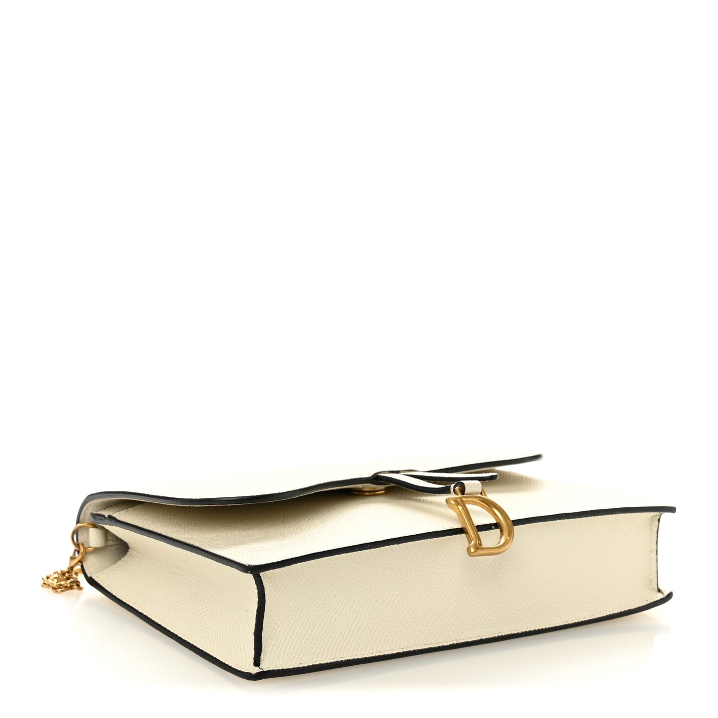 Grained Calfskin Saddle Chain Pouch Off White