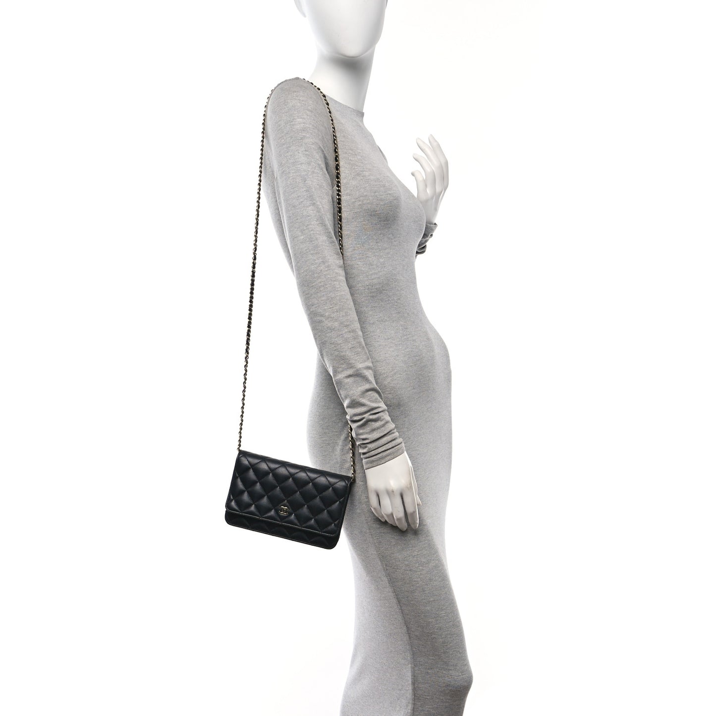 Lambskin Quilted Wallet On Chain WOC Black