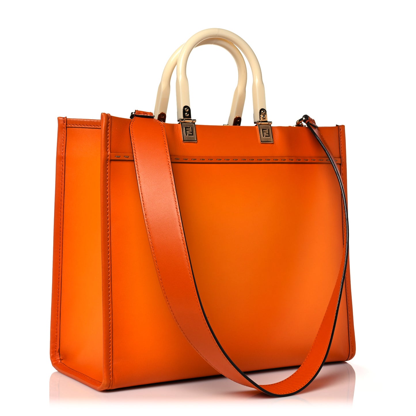 Vitello King Tamponato Plexiglass Medium Fendi Sunshine Shopper Tote Clementine