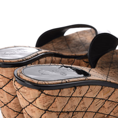 Chanel Patent Cork Quilted CC Wedge Mule Sandals 38 Black 10 of 21