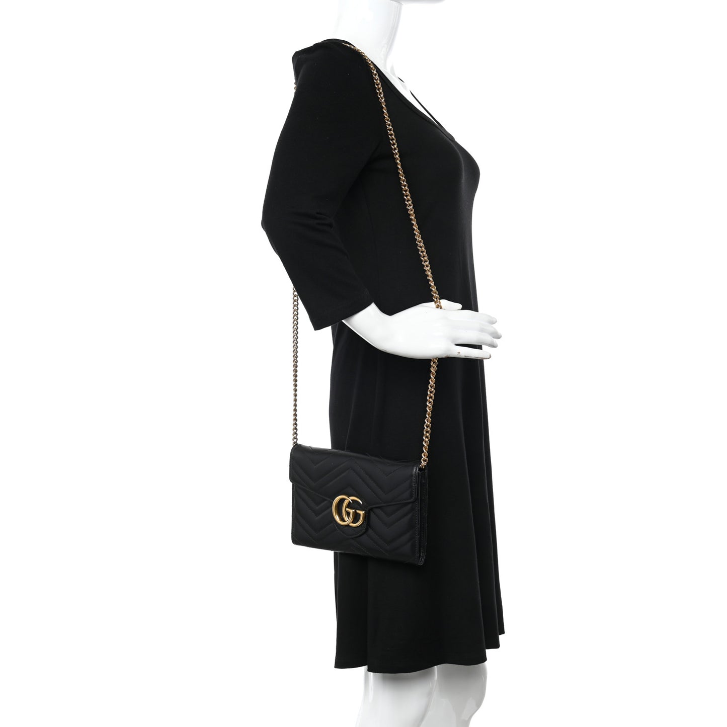 Calfskin Matelasse Mini GG Marmont Chain Wallet Black