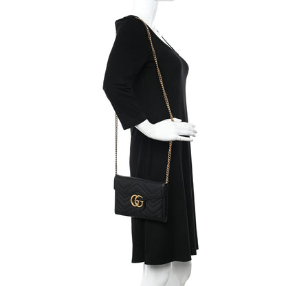 Gucci Calfskin Matelasse Mini GG Marmont Chain Wallet Black 2 of 10