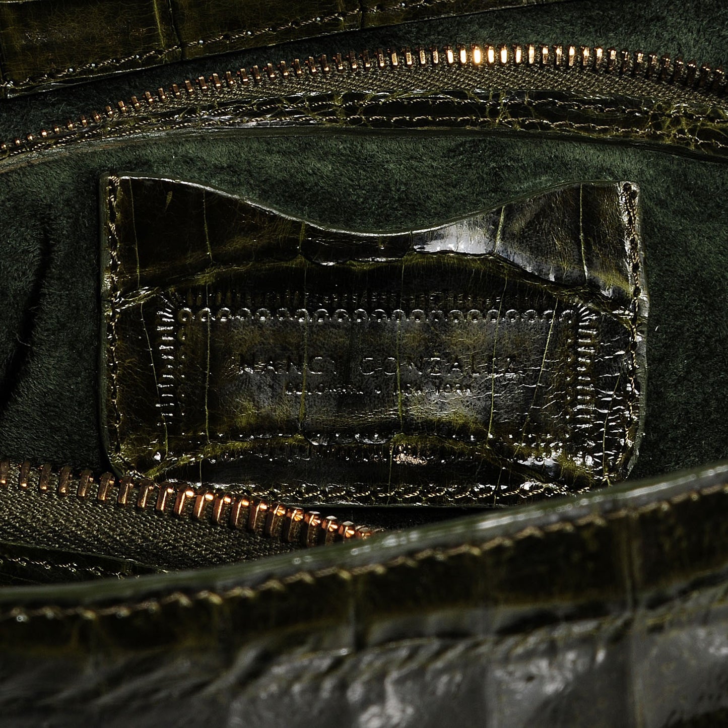 Crocodile Flap Shoulder Bag Olive