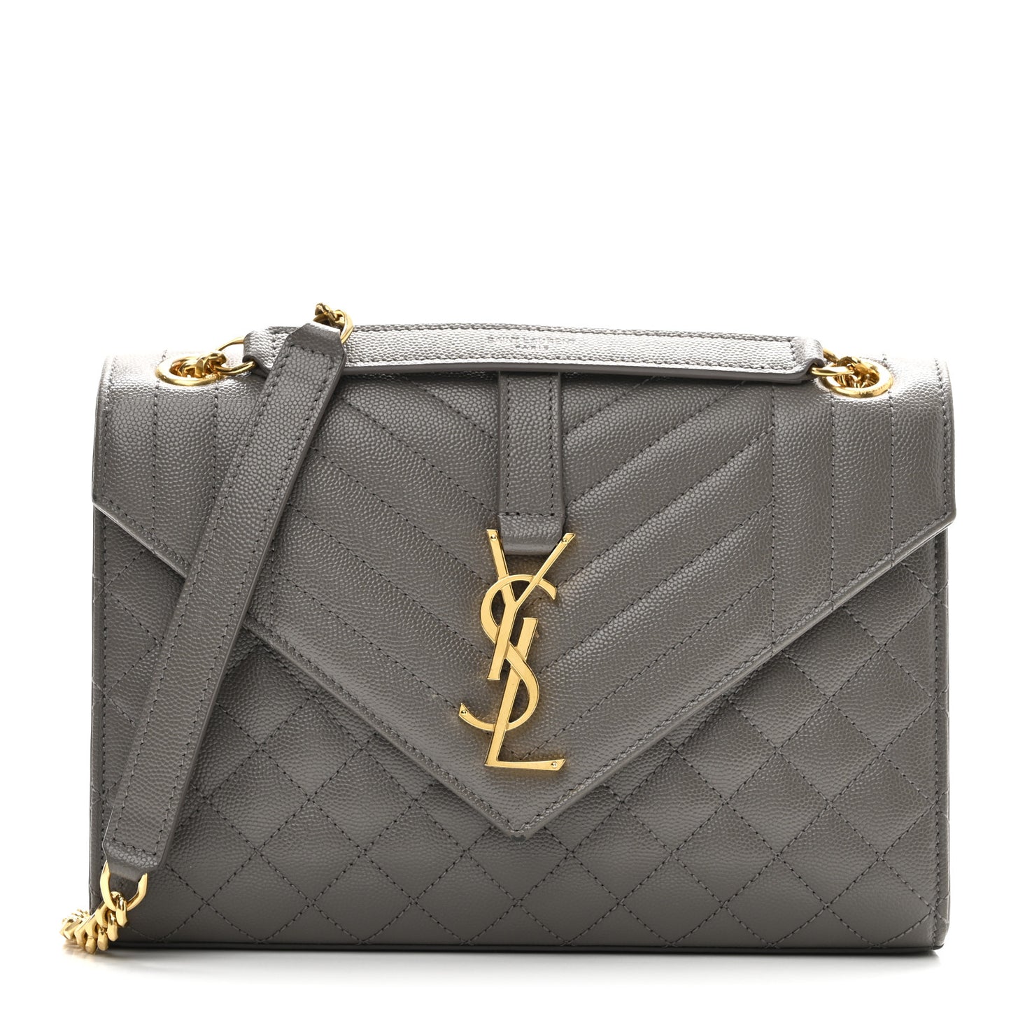 Grain De Poudre Textured Mixed Matelasse Medium Triquilt Monogram Satchel Fog