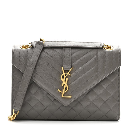Saint Laurent Grain De Poudre Textured Mixed Matelasse Medium Triquilt Monogram Satchel Fog 1 of 9