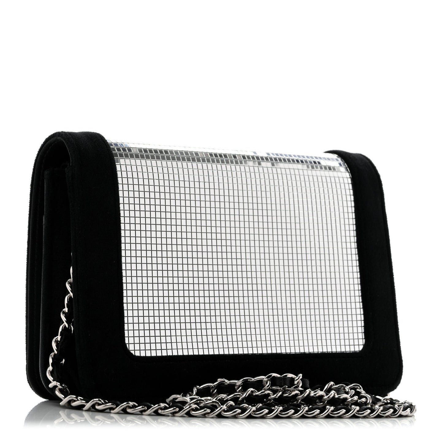 Velvet Mirror Embellished Boy Wallet On Chain WOC Argent