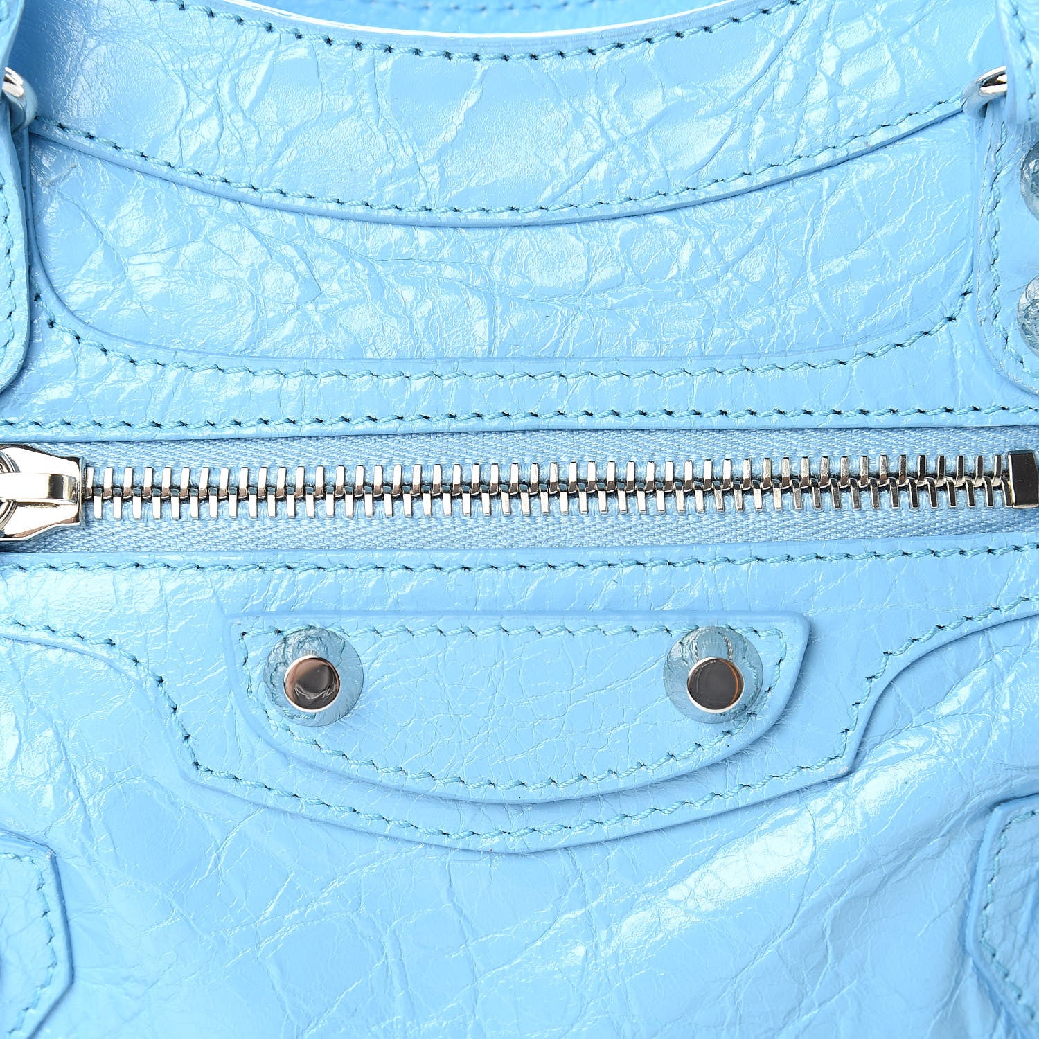 Balenciaga Agneau Classic Silver Hardware Mini City Logo Strap Baby Blue Black 8 of 13