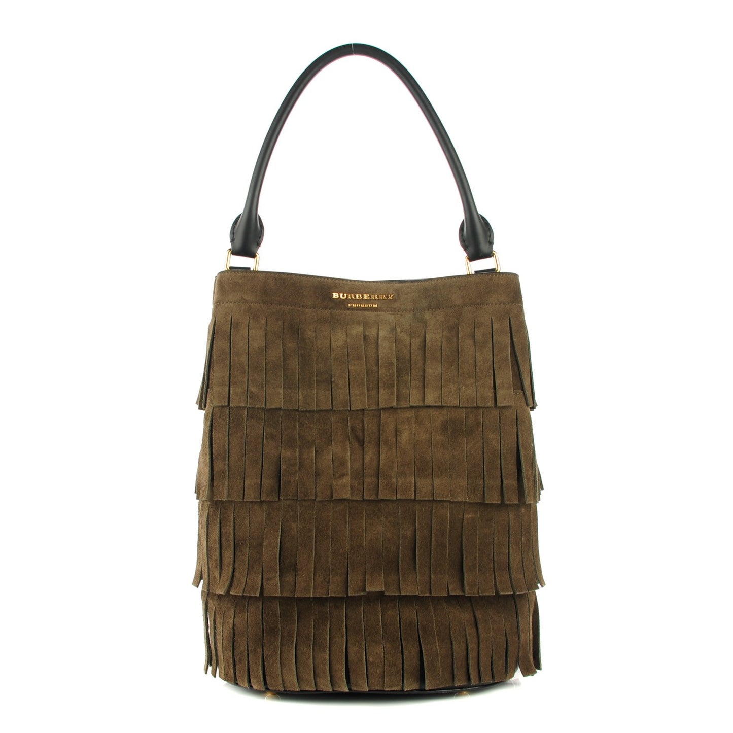 Prorsum Suede Fringe Bucket Bag Dark Olive