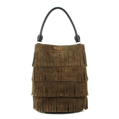 Burberry Prorsum Suede Fringe Bucket Bag Dark Olive 1 of 8