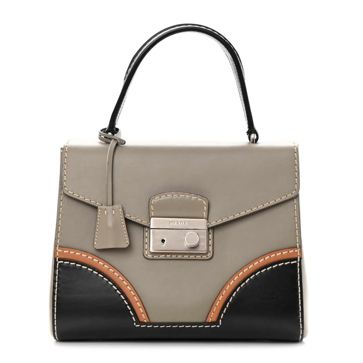 Vitello Tri-Color Medium Sound Top Handle Satchel Grigio Black
