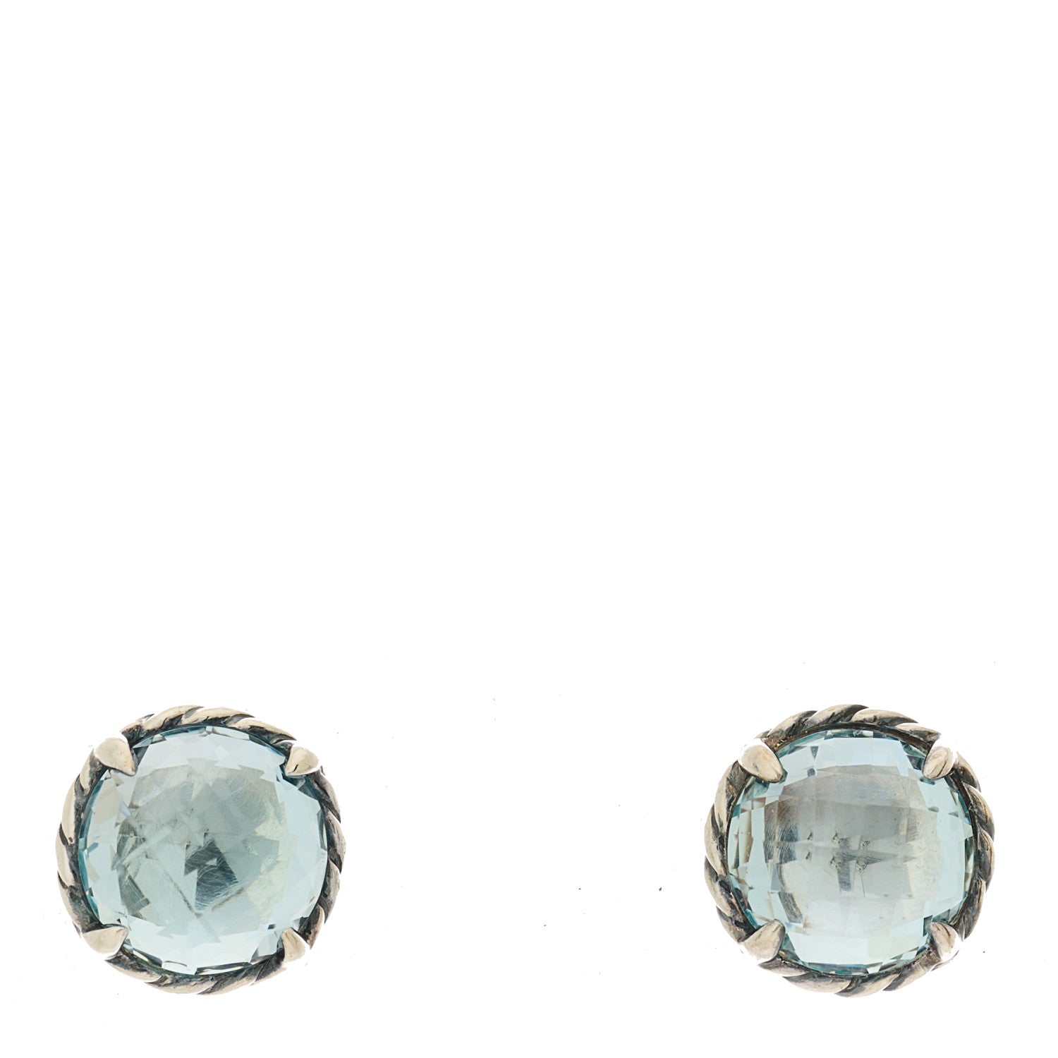 David Yurman Sterling Silver Blue Topaz 8mm Chatelaine Earrings 1 of 4