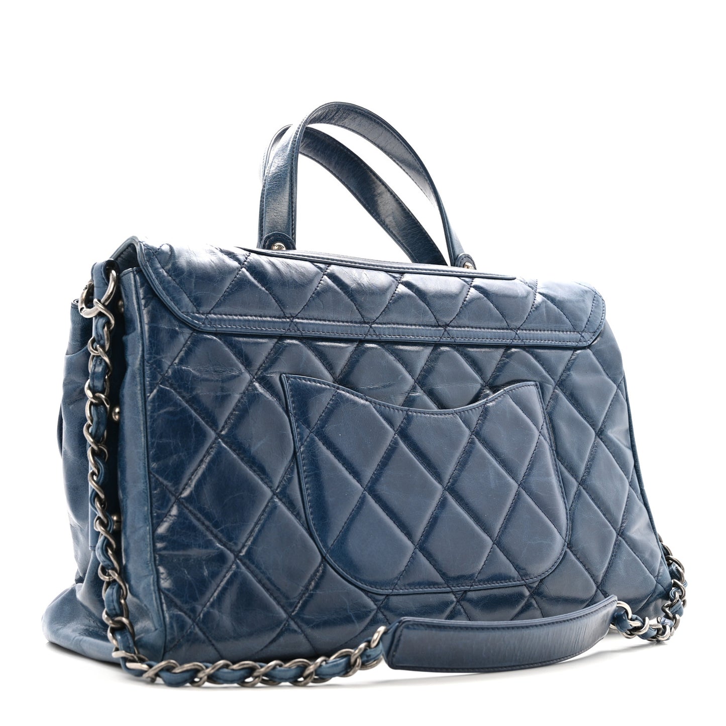 Glazed Calfskin Boy Satchel Flap Blue