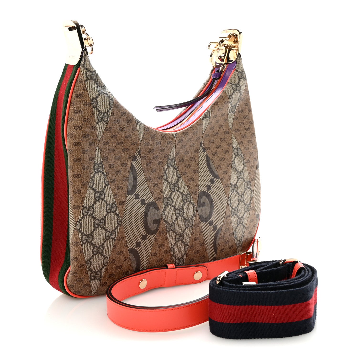 Gucci GG Supreme Monogram Mix Monogram Web Patchwork Large Attache Shoulder Bag Beige Multicolor 3 of 9