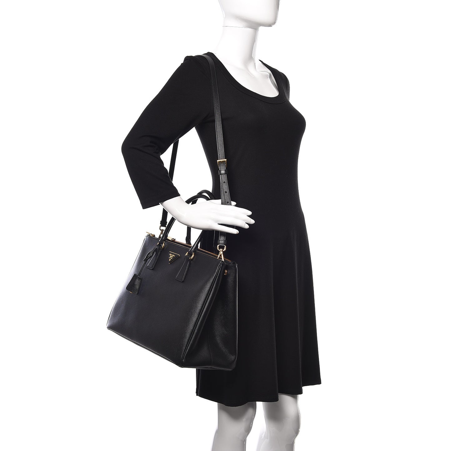 Saffiano Large Galleria Double Zip Tote Black