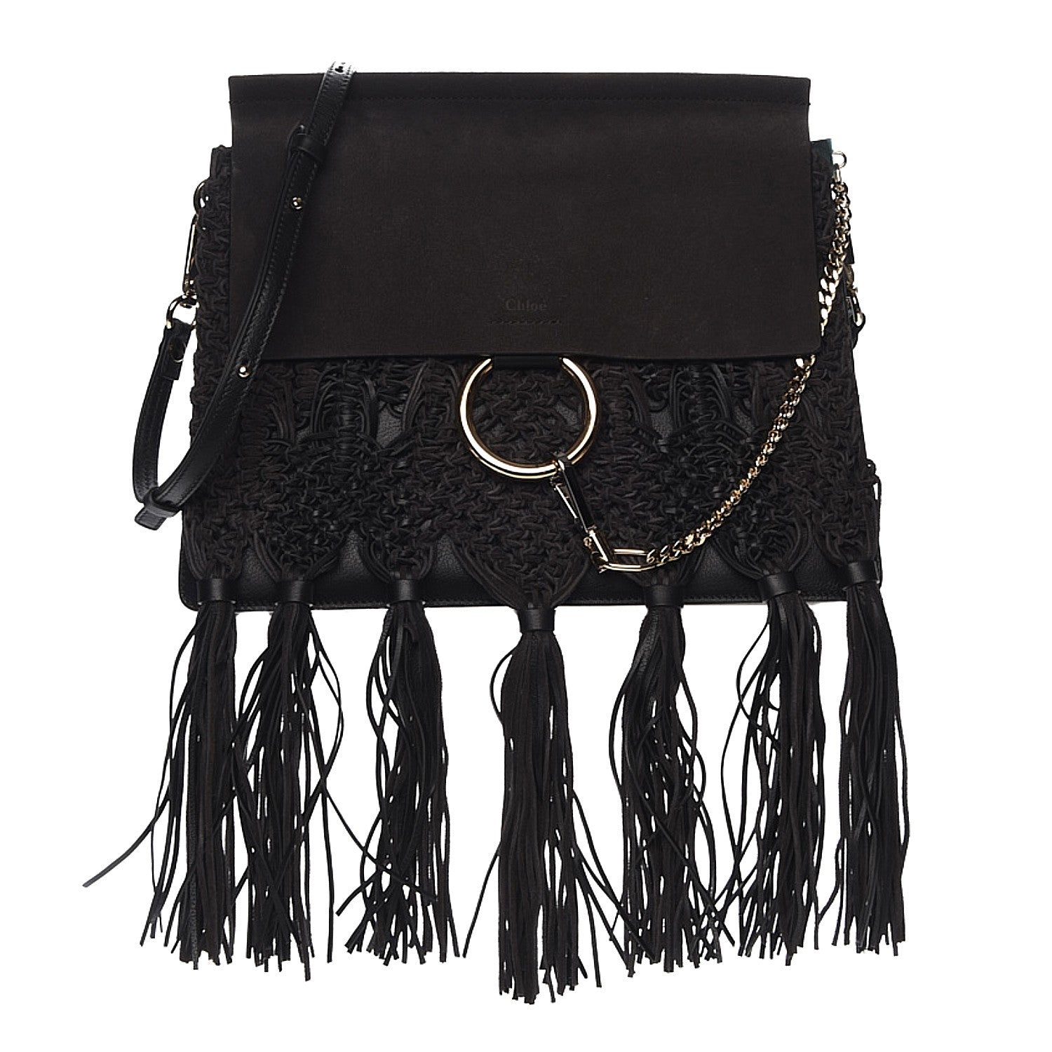 Chloe Calfskin Suede Medium Faye Tassel Shoulder Bag Black 1 of 13