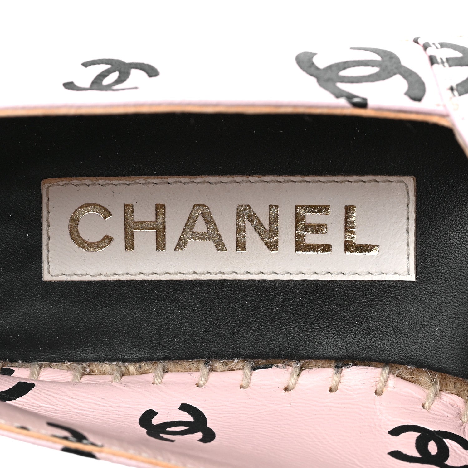 Chanel Lambskin Printed Coco Beach Espadrilles 35 Light Pink Black 4 of 8
