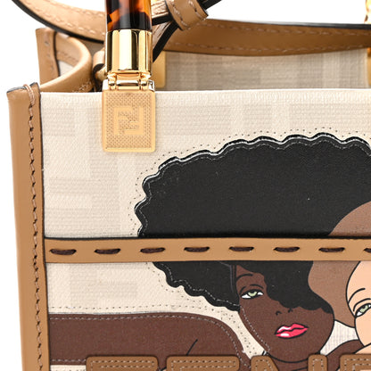 Fendi Glazed Fabric Plexiglass FF Logo Bikini Girls Mini Fendi Sunshine Shopper Tote Bianco Perla Multicolor Miele Scuro 10 of 11