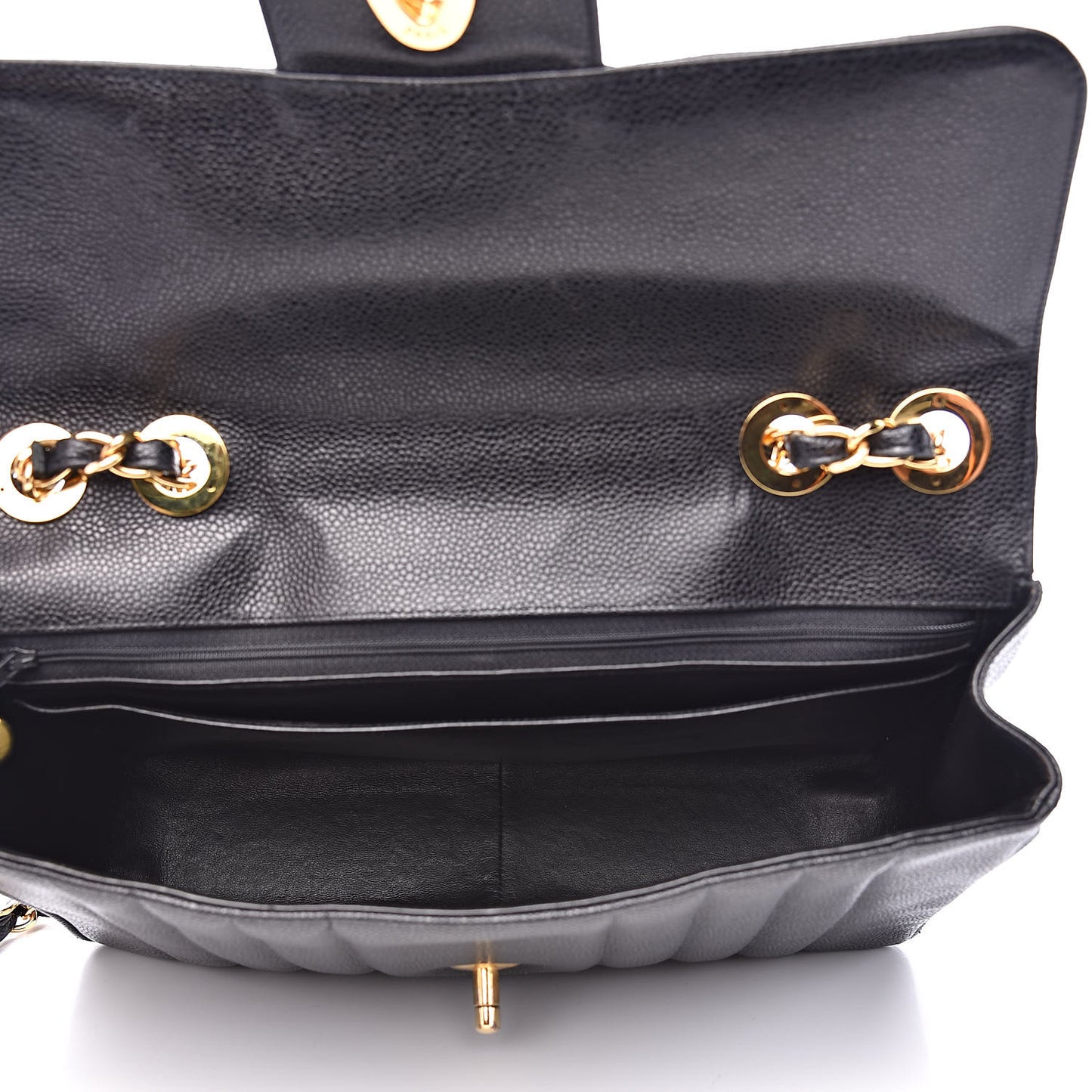 Caviar Vertical Quilted Jumbo Single Flap Black