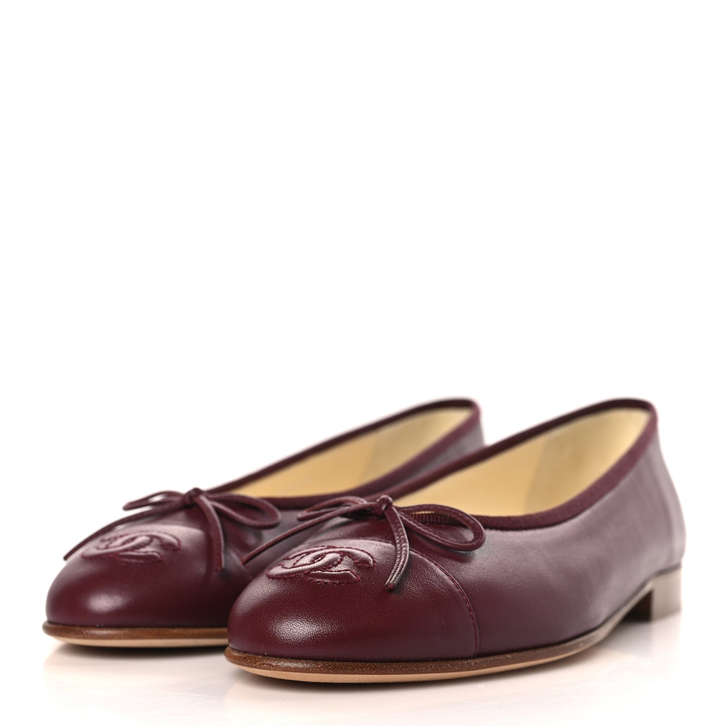 Lambskin Cap Toe CC Ballerina Flats 36 Burgundy