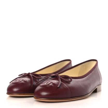 Chanel Lambskin Cap Toe CC Ballerina Flats 36 Burgundy 3 of 9
