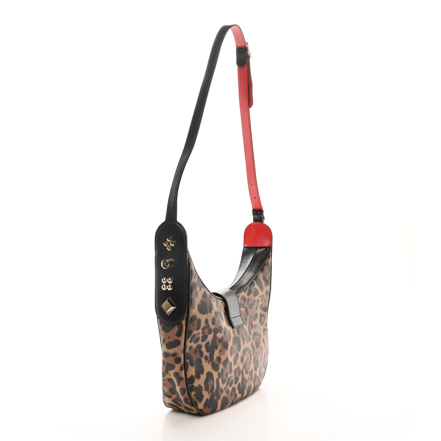 Calfskin Leopard Print Carasky Shoulder Bag Black