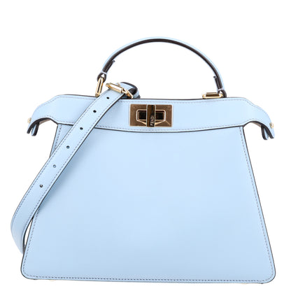 Fendi Vitello Seta Shiny Nappa Small Peekaboo I SEE U Satchel  Azzurro Baby Camelia 1 of 9