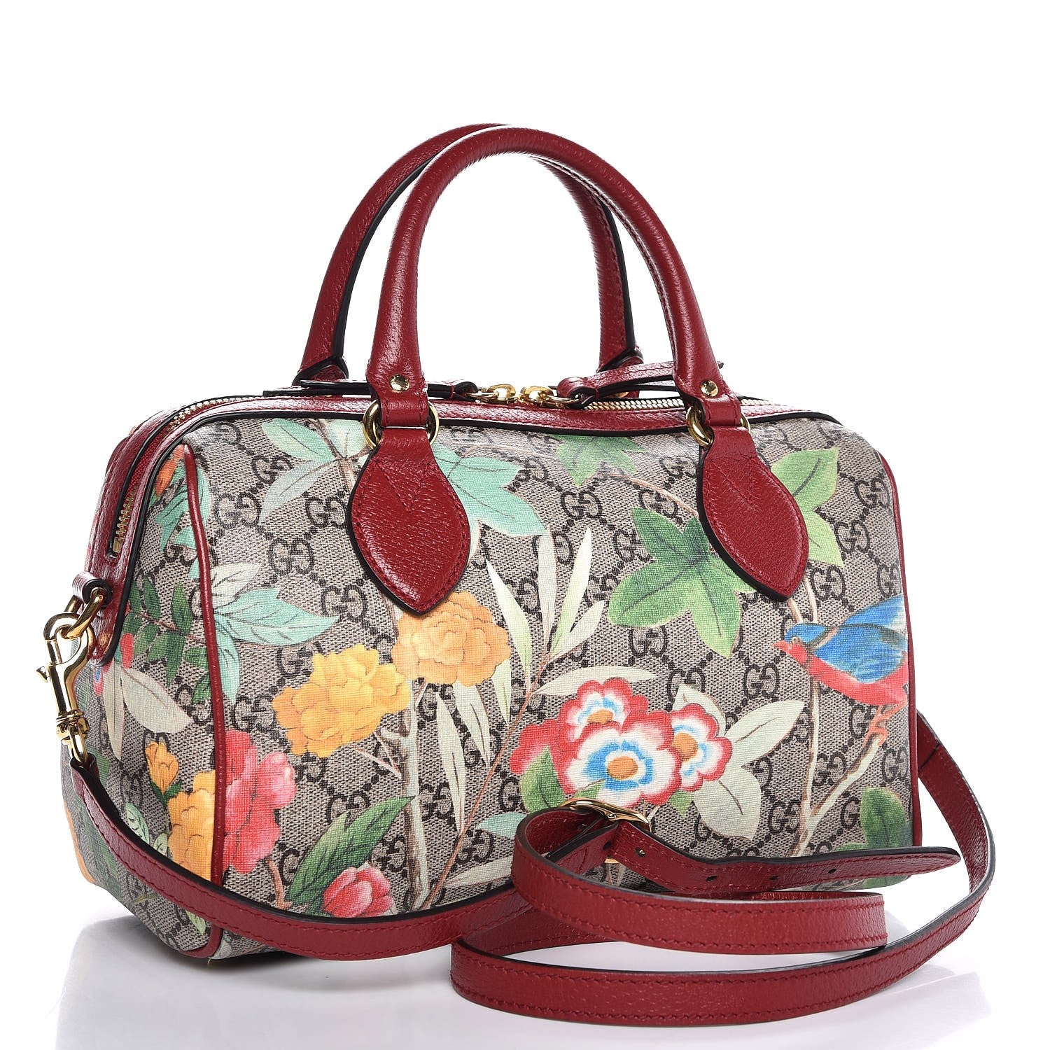 Gucci GG Supreme Monogram Tian Small Boston Beige Multicolor Red 4 of 8