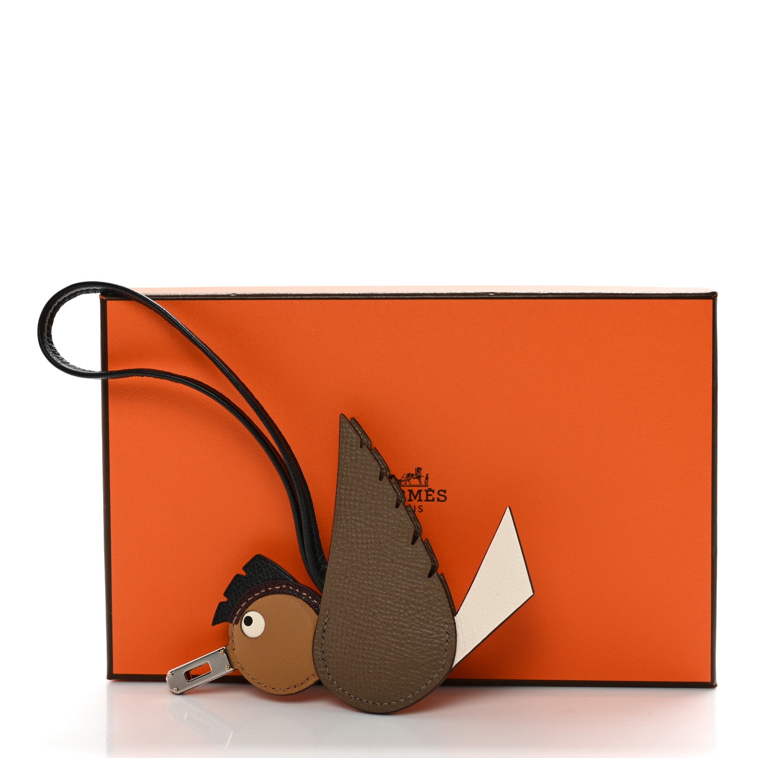 Hermes Epsom Birdy Bag Charm Etoupe Nata Biscuit Rouge Sellier Black 5 of 5