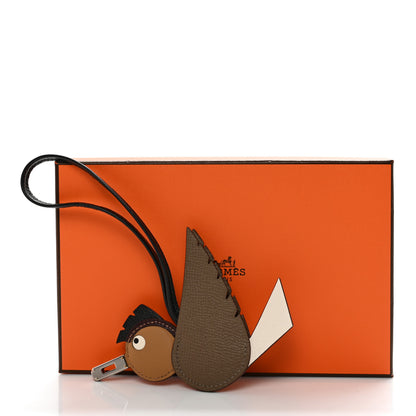 Hermes Epsom Birdy Bag Charm Etoupe Nata Biscuit Rouge Sellier Black 5 of 5