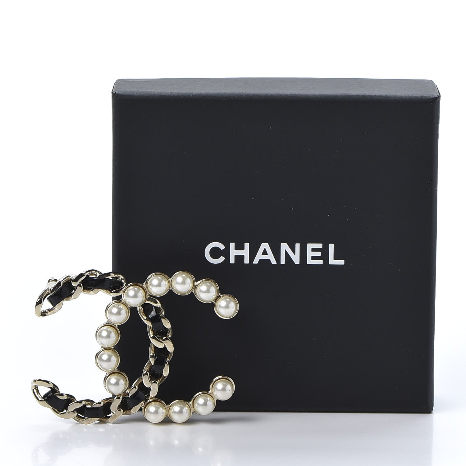 Chanel Lambskin Pearl CC Chain Brooch Black Gold 4 of 4