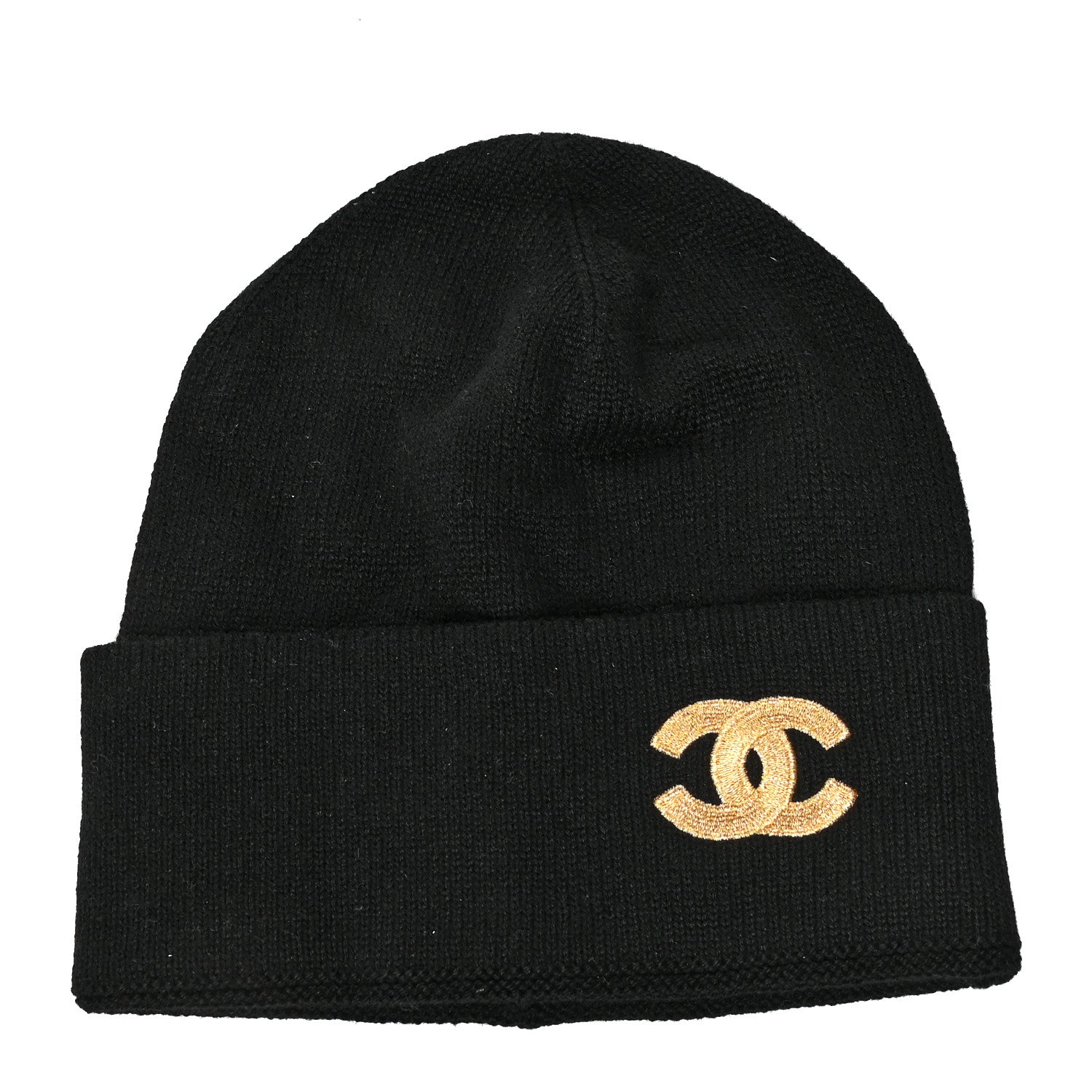 Chanel Cashmere CC Beanie Hat Black Gold 1 of 5