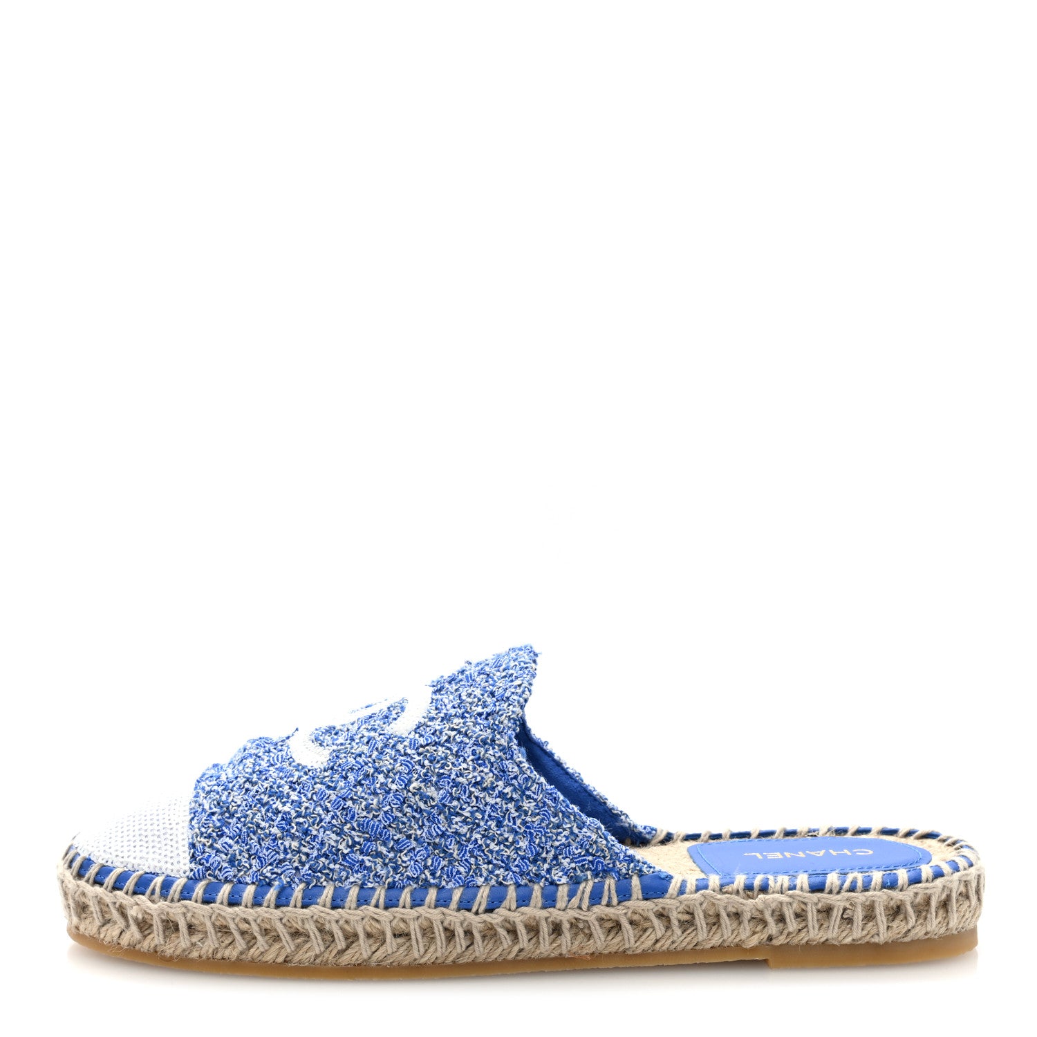 Chanel Tweed Sequin Cap Toe CC Espadrilles Mule 40 Blue White 1 of 10