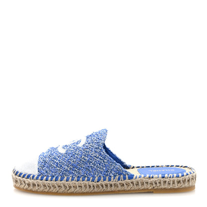 Chanel Tweed Sequin Cap Toe CC Espadrilles Mule 40 Blue White 1 of 10