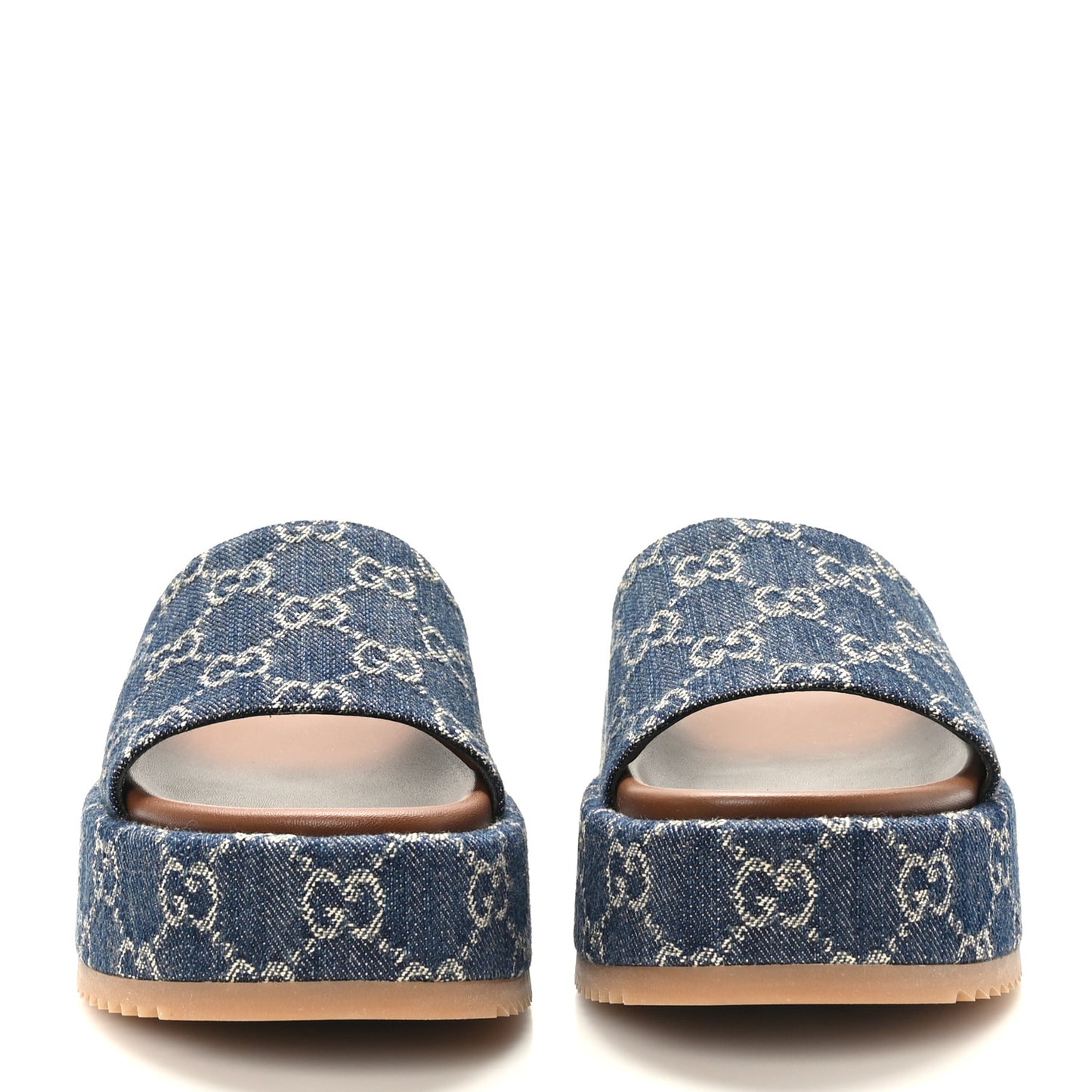 New Denim GG Monogram Angelina Platform 55mm Slide Sandals 36.5 Blue Tea