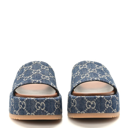 Gucci New Denim GG Monogram Angelina Platform 55mm Slide Sandals 36.5 Blue Tea 2 of 9
