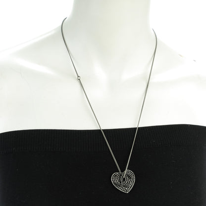 Chanel Ruthenium Crystal CC Heart Charm Necklace Black 2 of 5