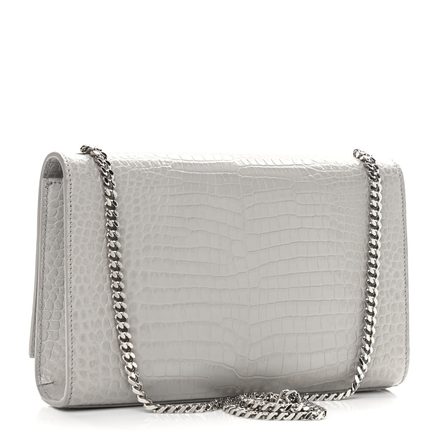 Calfskin Crocodile Embossed Medium Classic Monogram Kate Tassel Satchel Mouse Grey