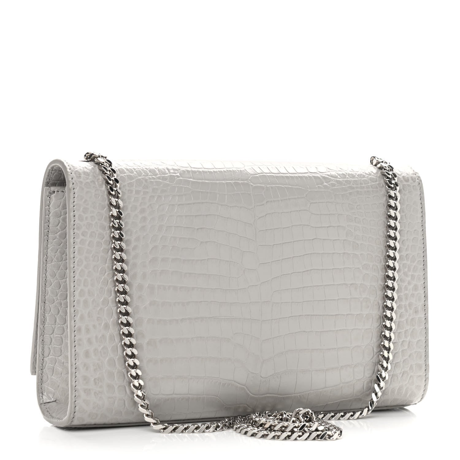 Saint Laurent Calfskin Crocodile Embossed Medium Classic Monogram Kate Tassel Satchel Mouse Grey 2 of 7