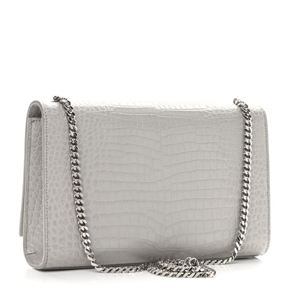 Saint Laurent Calfskin Crocodile Embossed Medium Classic Monogram Kate Tassel Satchel Mouse Grey 2 of 7
