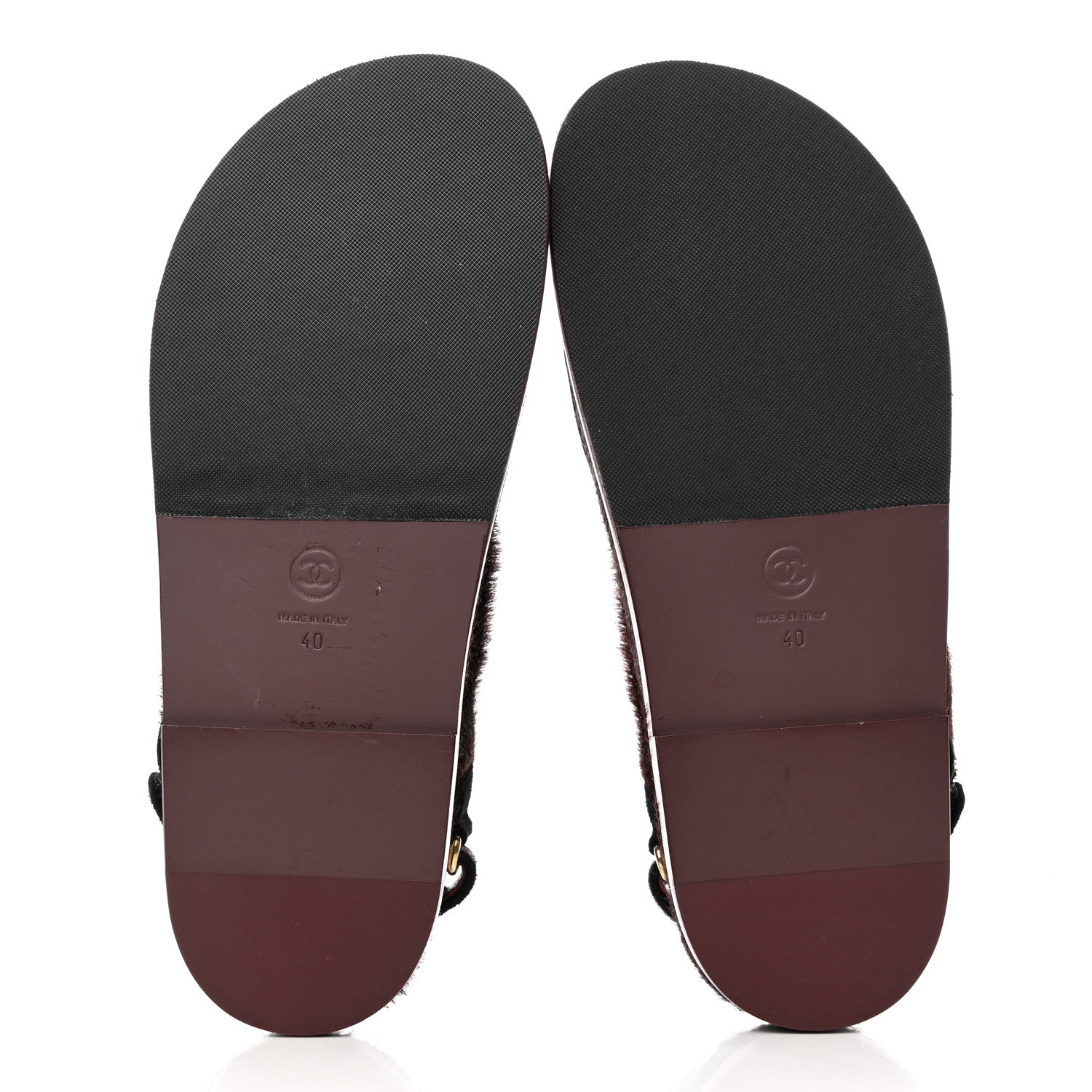 Chanel Calf Hair Suede Shearling Dad Sandals 40 Burgundy Black 5 of 9