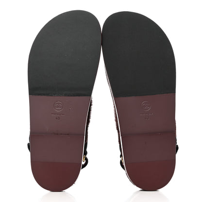 Chanel Calf Hair Suede Shearling Dad Sandals 40 Burgundy Black 5 of 9