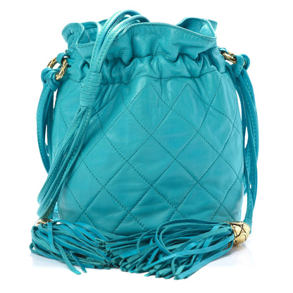 Chanel Lambskin Quilted Tassel Drawstring Pouch Blue 1 of 12