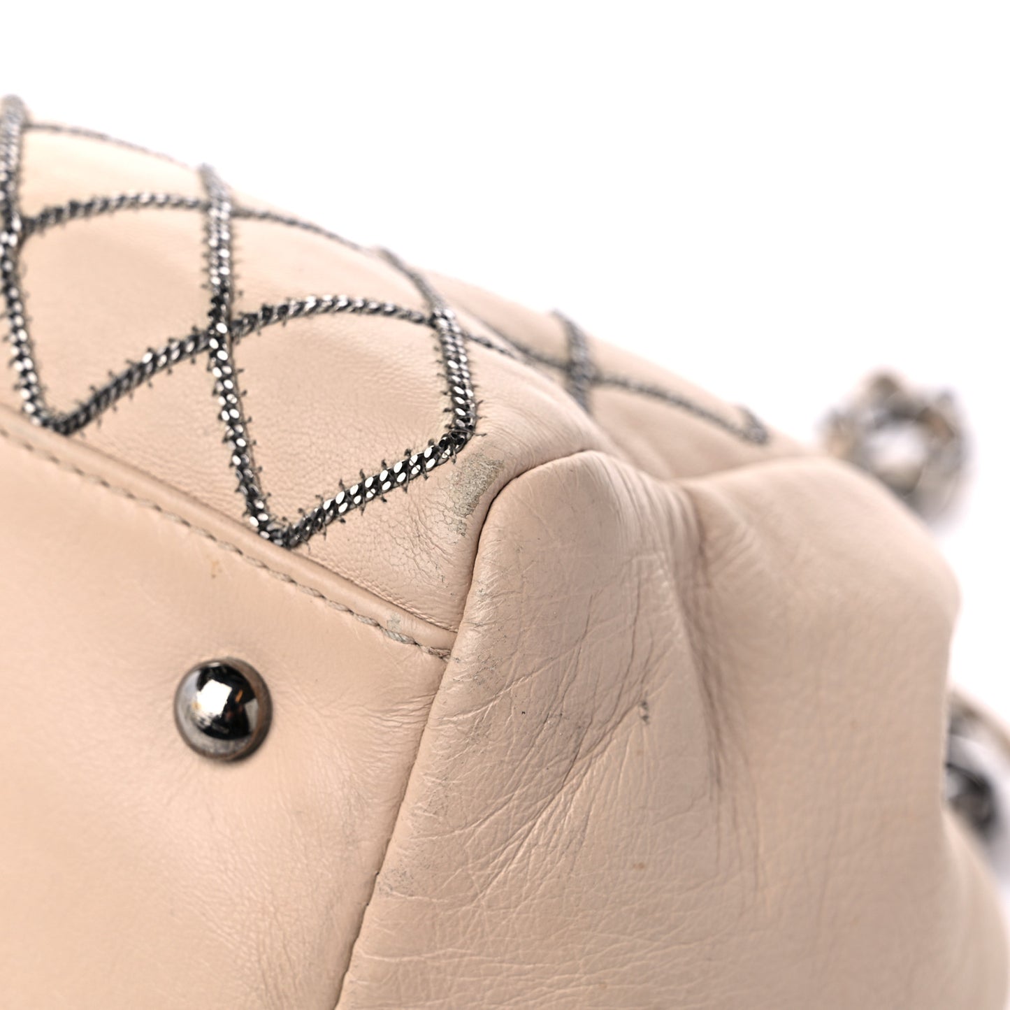 Lambskin Chain Stitch Shoulder Bag Beige